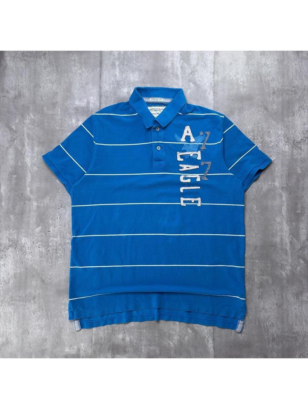 Y2K Blue American Eagle Grunge Gothic Striped Skater Polo Shirt